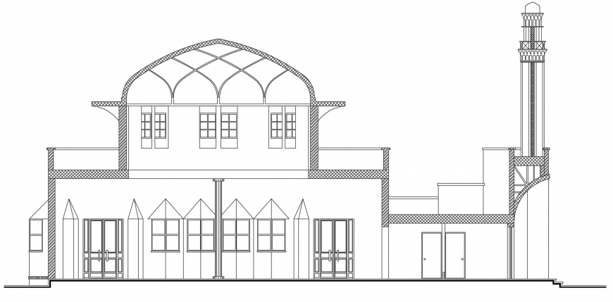 2 d cad drawing elevation of mosque auto cad software
