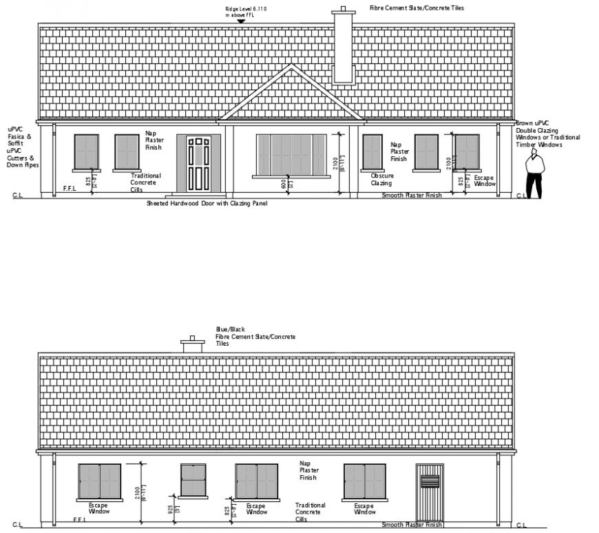 2 d cad drawing front elevation of house auto cad software