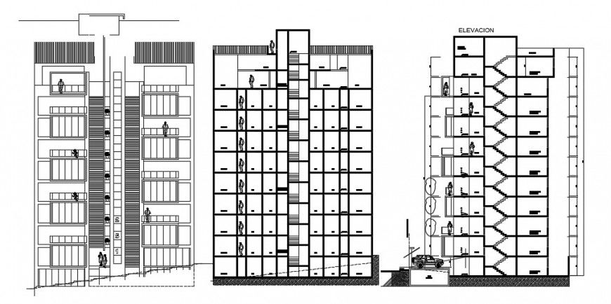 2 d cad drawing of  Architecture of multiple ten levels auto cad software