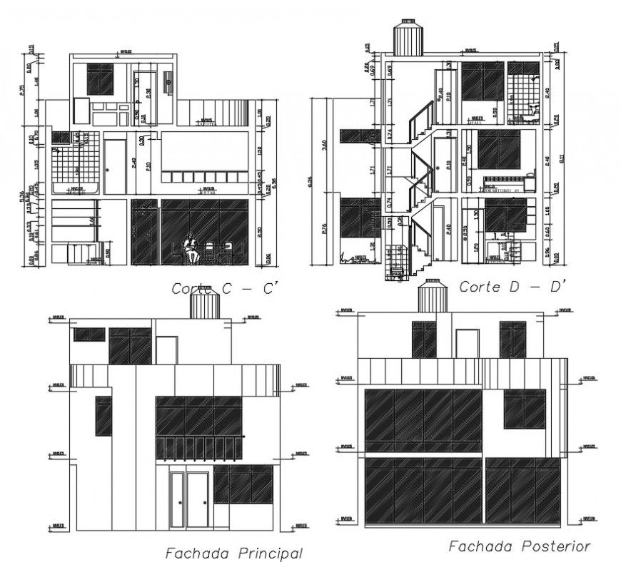 2 d cad drawing of pazerro house elevation auto cad software