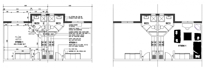2 d cad drawing of a detail room plan of room apartment auto cad software