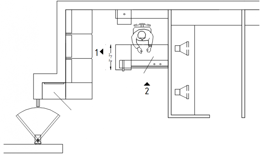 2 d cad drawing of a work station with people Auto Cad software