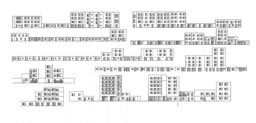 2 d cad drawing of aligned apartments in row auto cad software