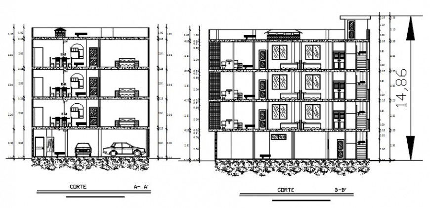 2 d cad drawing of apartment house elevation auto cad software