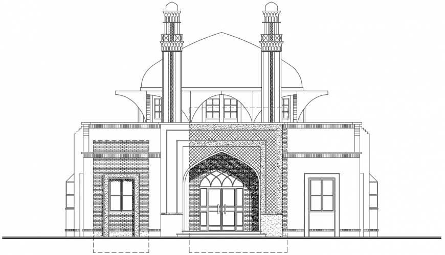 2 d cad drawing of back elevation mosque auto cad software