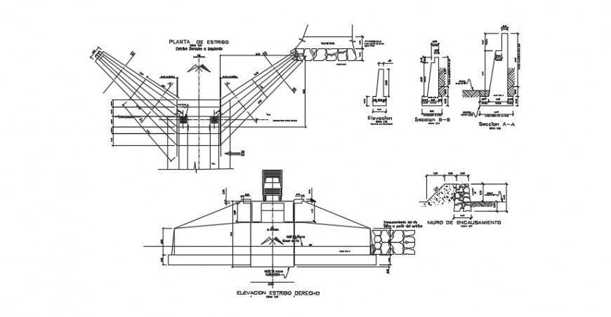 2 d cad drawing of concrete bridge elevation plan auto cad software