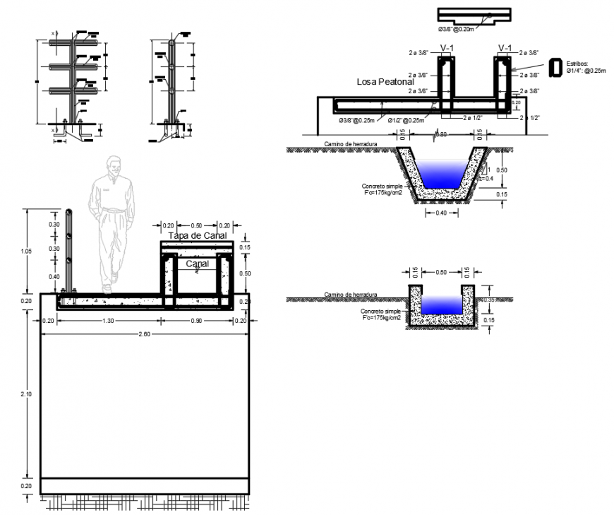 2 d cad drawing of concrete canal auto cad software