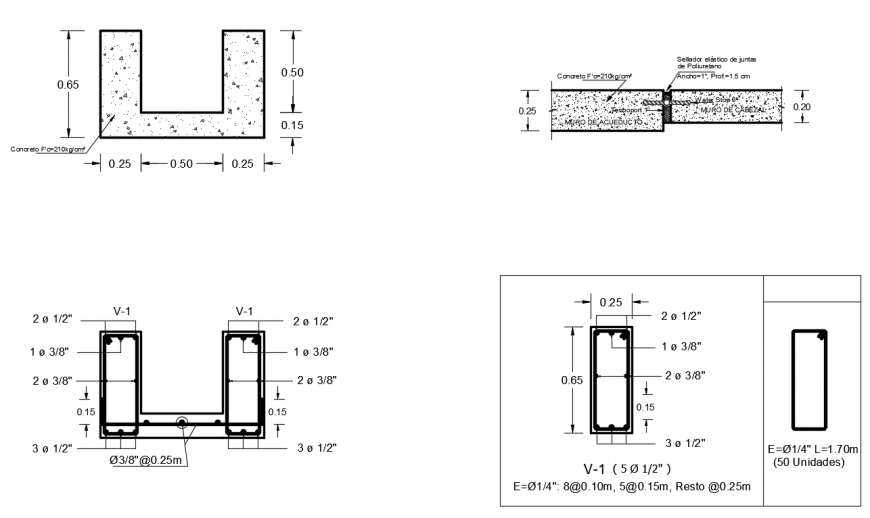 2 d cad drawing of concrete u shaped auto cad software