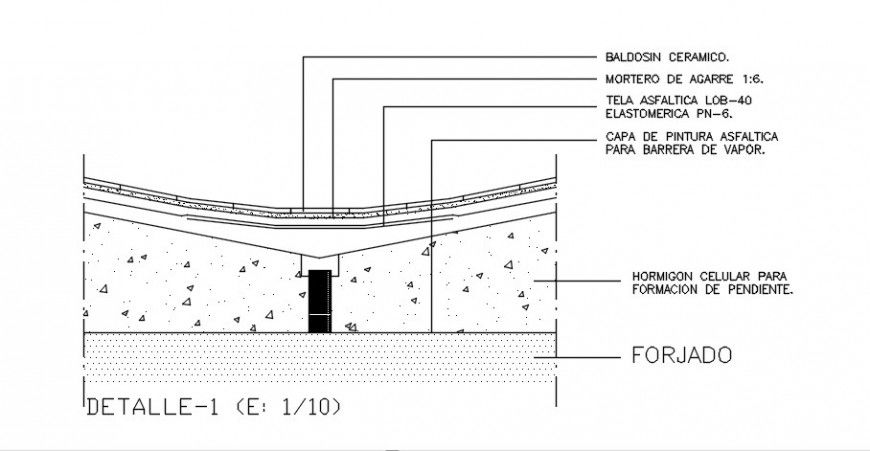 2 d cad drawing of detail flat roof auto cad software