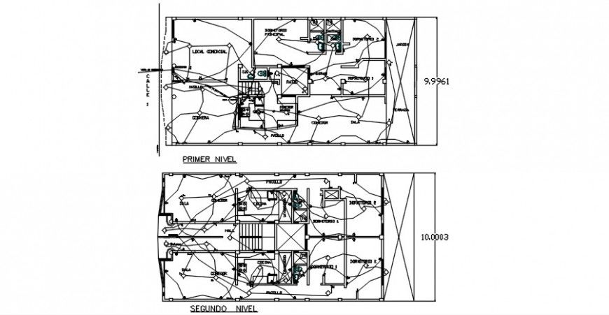2 d cad drawing of electrical two-floor level auto cad software
