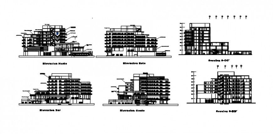 2 d cad drawing of elevation and section building auto cad software