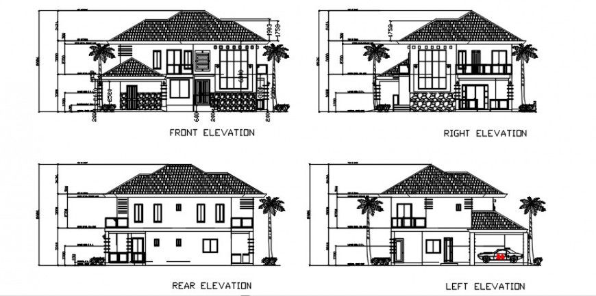 2 d cad drawing of elevation view housing auto cad software