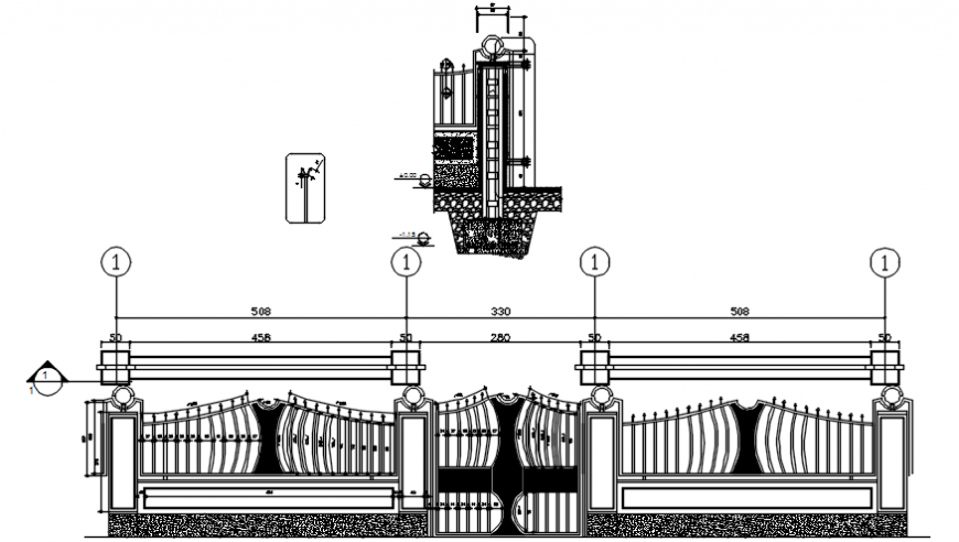 2 d cad drawing of entrance gate front view Auto CAD software