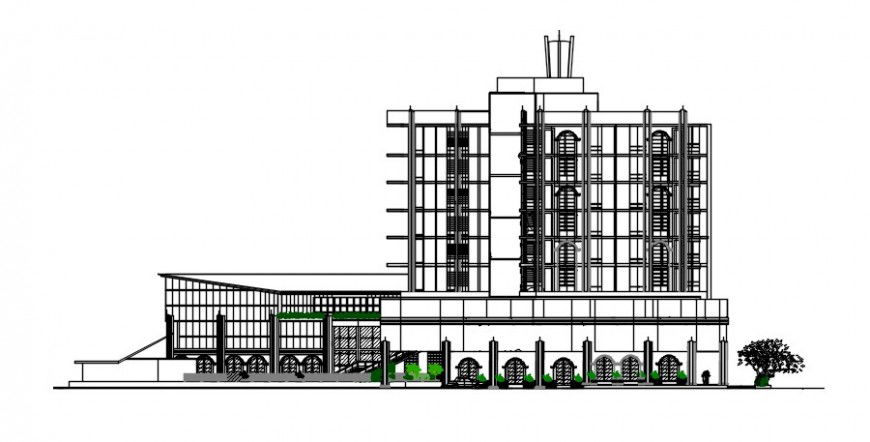 2 d cad drawing of exterior elevation of apartment Auto Cad software