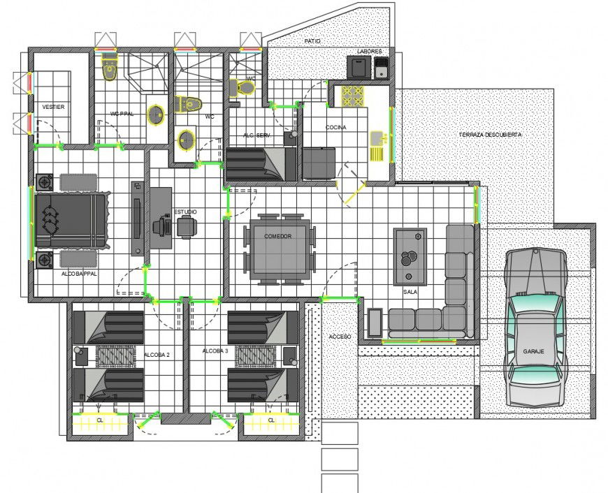 2 d cad drawing of general house plan Auto Cad software