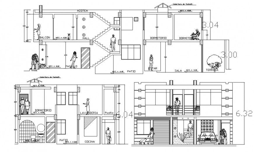 2 d cad drawing of house exterior elevation auto cad software