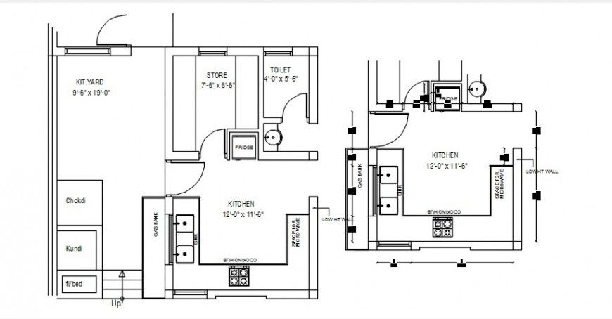 2 d cad drawing of house plan with kitchen layout Auto cad software