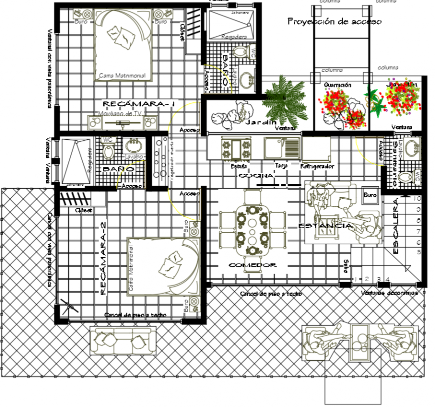 2 d cad drawing of house room living furniture Auto Cad software