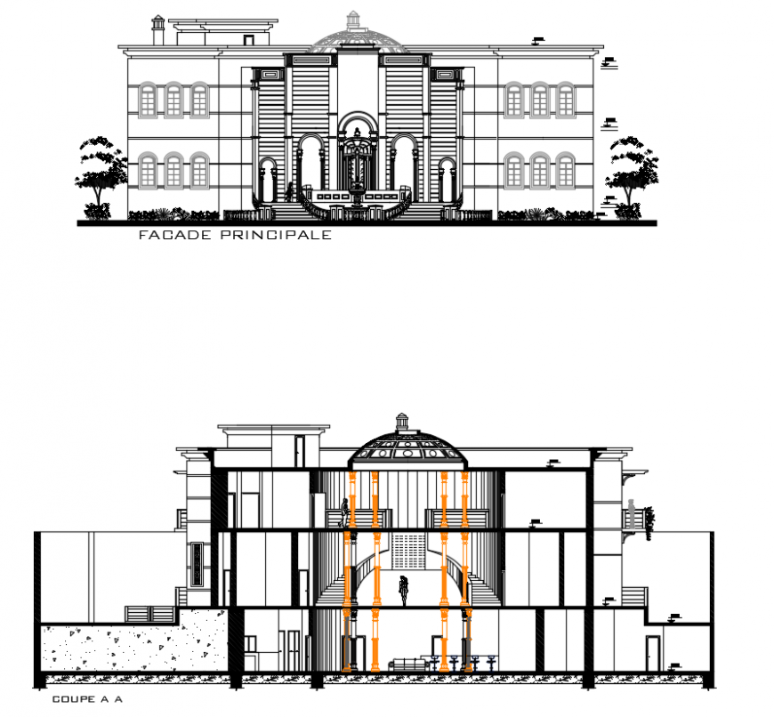 2 d cad drawing of housing elevation auto cad software