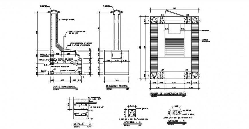 2 d cad drawing of Incinerator auto cad software