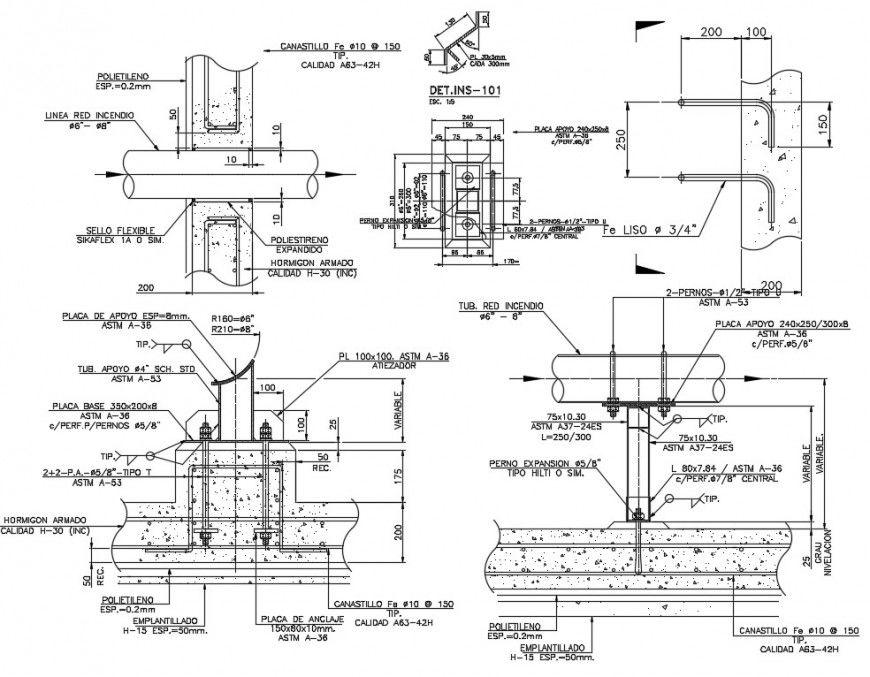 2 d cad drawing of Insert and piping step details auto cad software