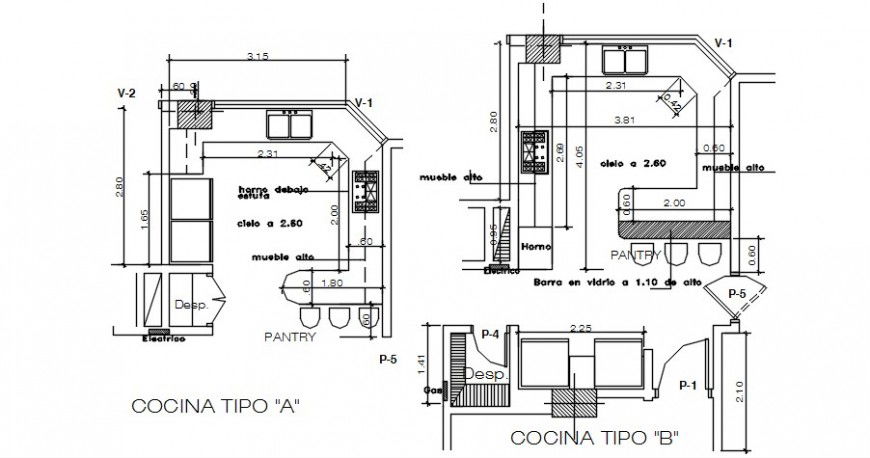 2 d cad drawing of kitchen section auto cad software