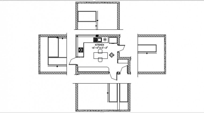 2 d cad drawing of kitchen sections Auto Cad software