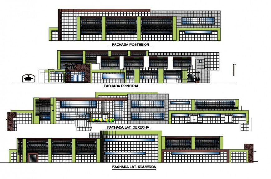 2 d cad drawing of medical specialty clinic elevation front auto cad software