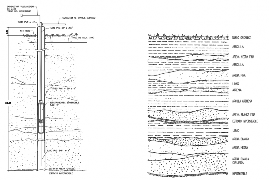 2 d cad drawing of pump well auto cad software