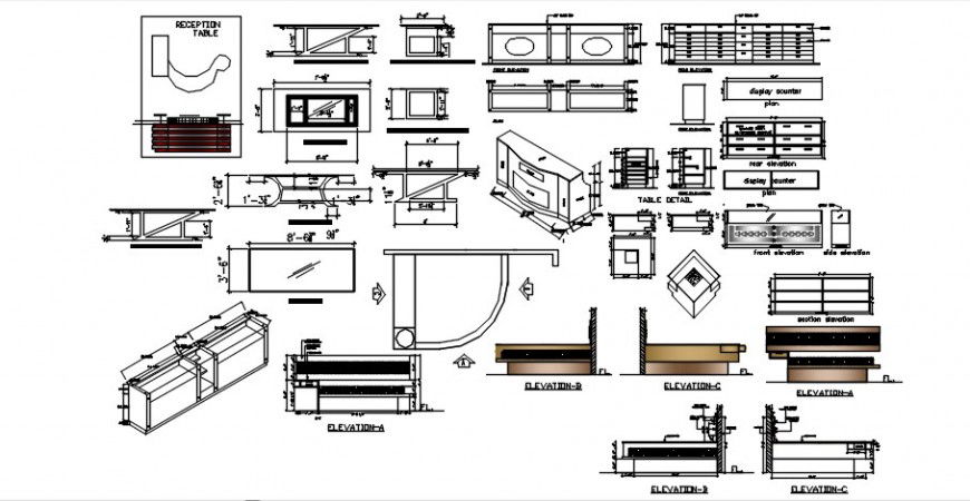 2 d cad drawing of reception table
