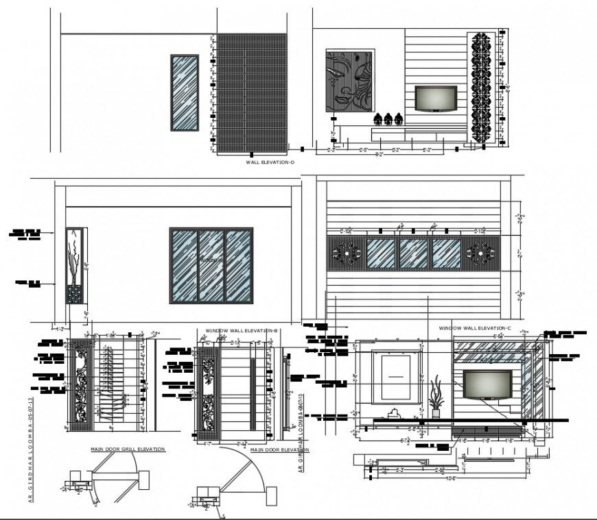 2 d cad drawing of residential living room sections unit auto cad software