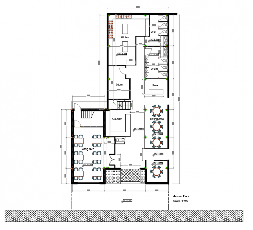 2 d cad drawing of restaurant ground floor auto cad software