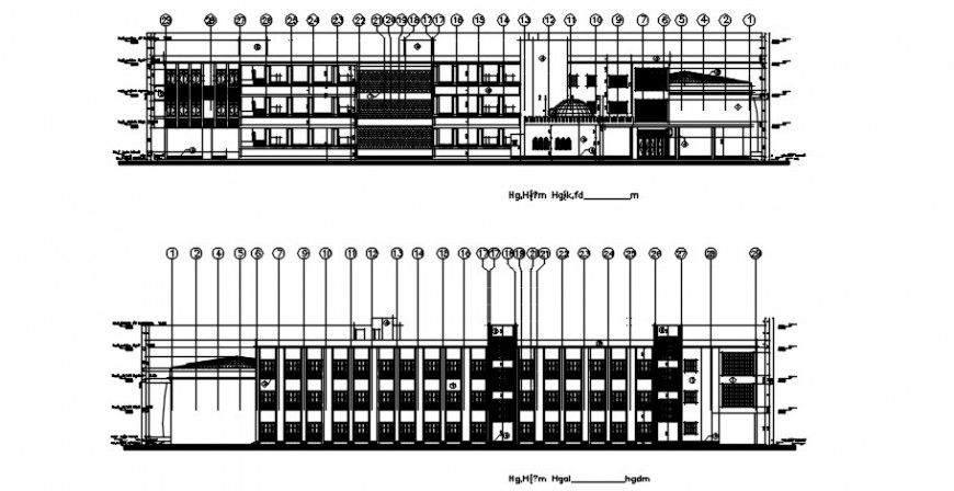 2 d cad drawing of school facade auto cad software