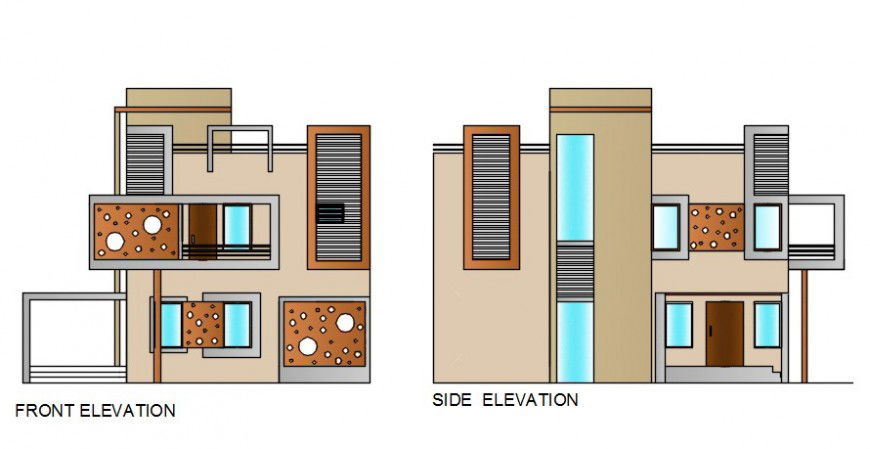 2 d cad drawing of school front and side elevation auto cad software
