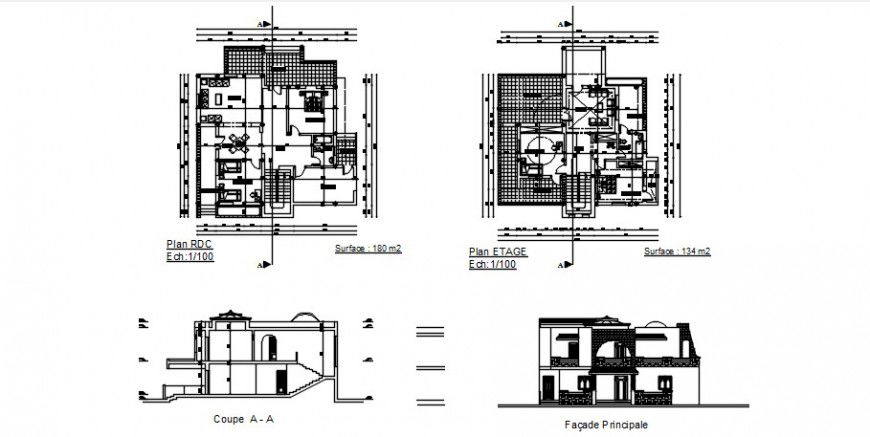 2 d cad drawing of section house plan auto cad software
