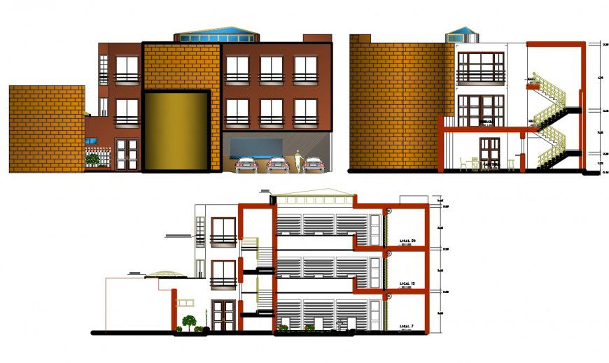 2 d cad drawing of shopping Center elevation Auto Cad software