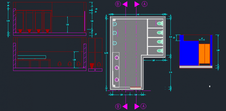 2 d cad drawing of shopping center toilet area Auto Cad software