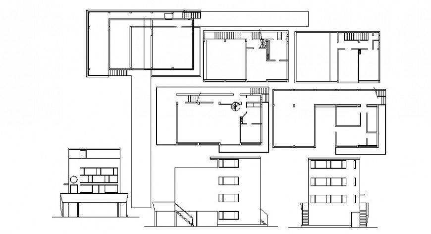 2 d cad drawing of side elevation with four floor Auto Cad software