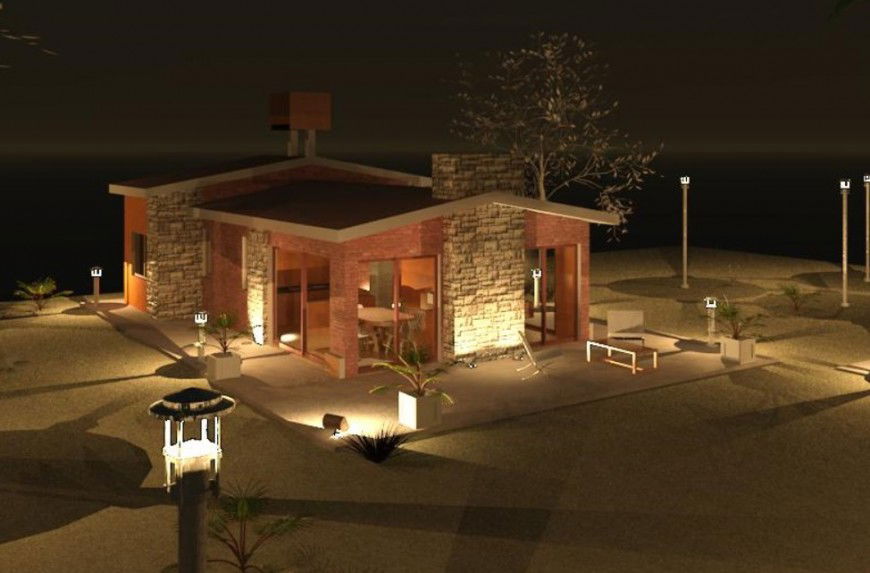 2 d cad drawing of single-family housing night view field auto cad software