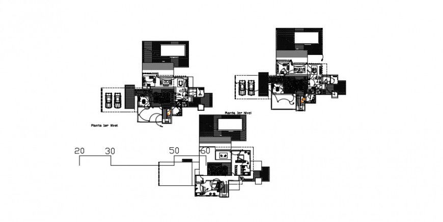 2 d cad drawing of single family plan with top elevation auto cad software