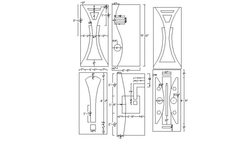 2 d cad drawing of six door design Auto Cad software