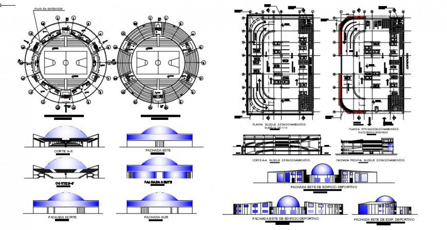 2 d cad drawing of sports university elevation auto cad software