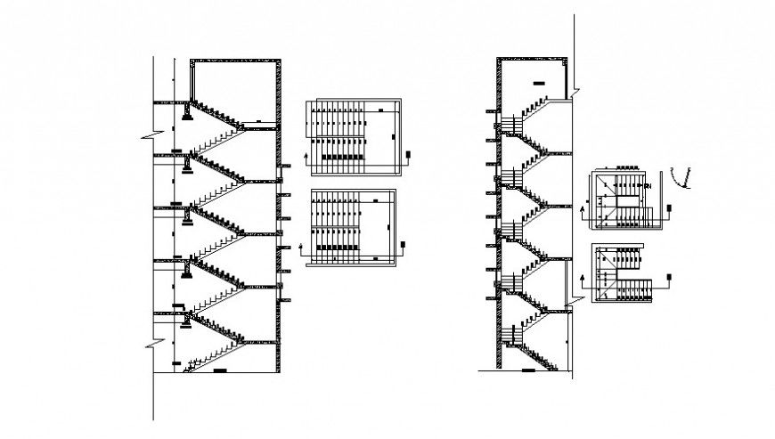 2 d cad drawing of stair detail in elevation and drawing plan Auto CAD software