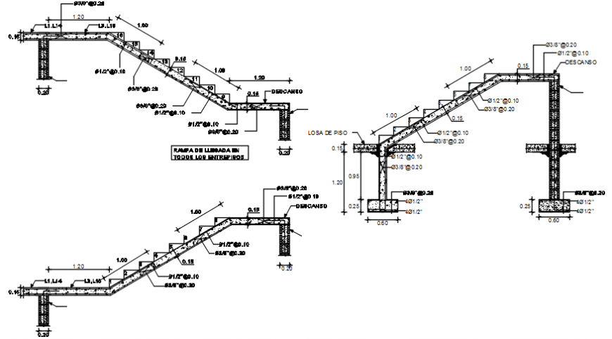 2 d cad drawing of staircase concrete detail Auto Cad software