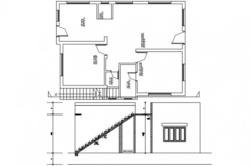 2 d cad drawing of staircase section Auto Cad software