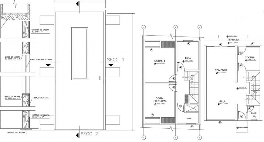 2 d cad drawing of staircase section drawing Auto Cad software
