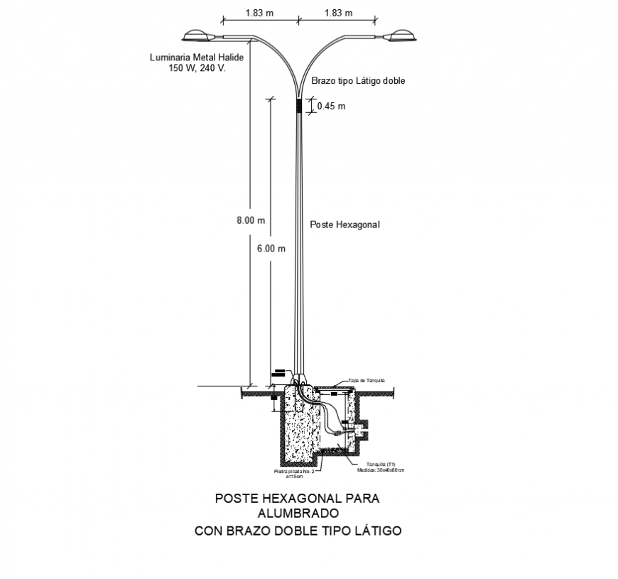 2 d cad drawing of street light elevation auto cad software
