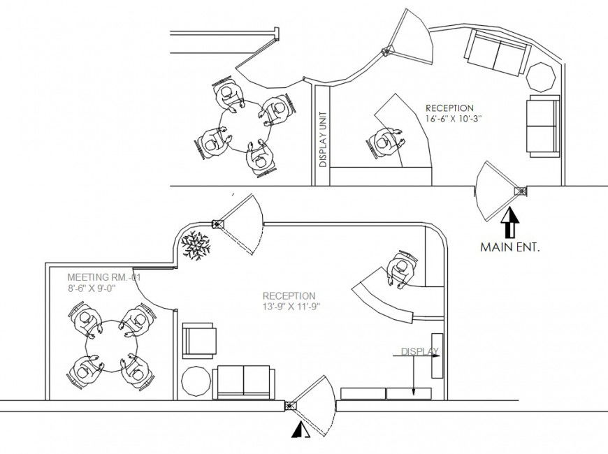2 d cad drawing of the reception area Auto Cad software