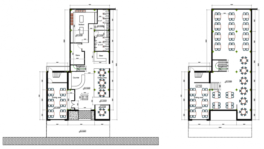 2 d cad drawing of the restaurant of two-floor auto cad software