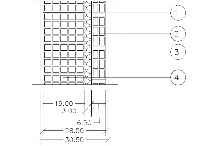 2 d cad drawing of the wall of block holes of ceramic Auto Cad software